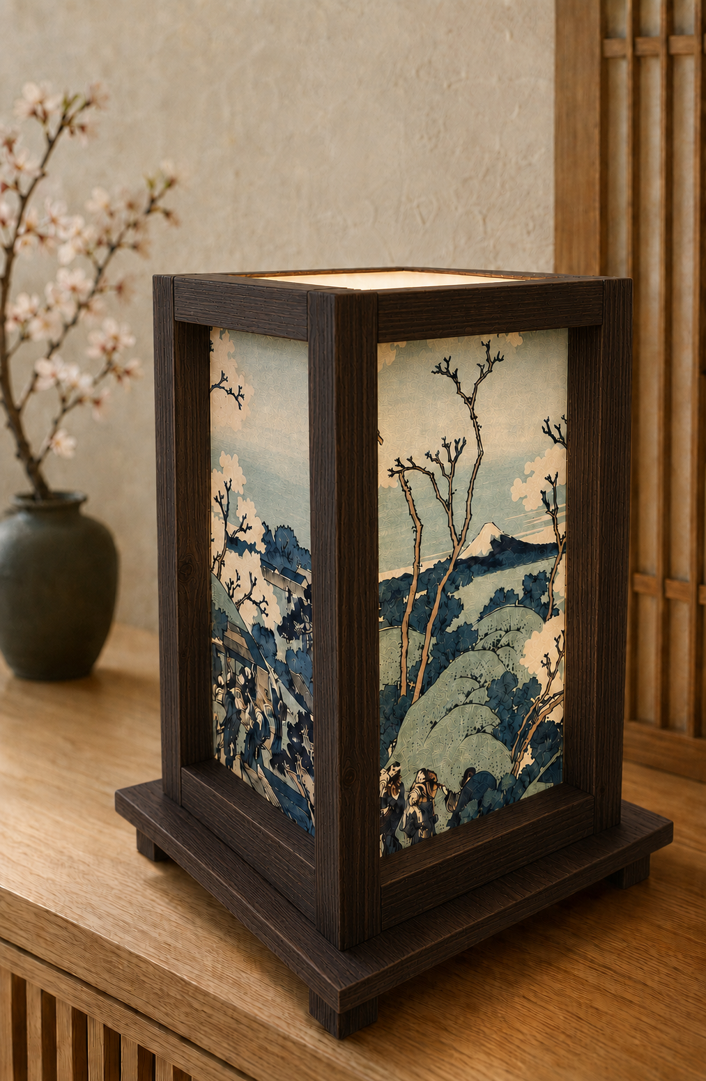 Lampade Giapponesi in legno Ciliegi di Hokusai