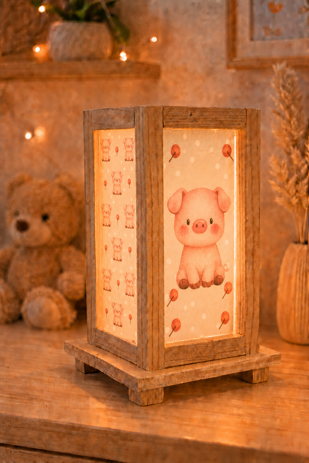 Lampada in legno Animali della Fattoria