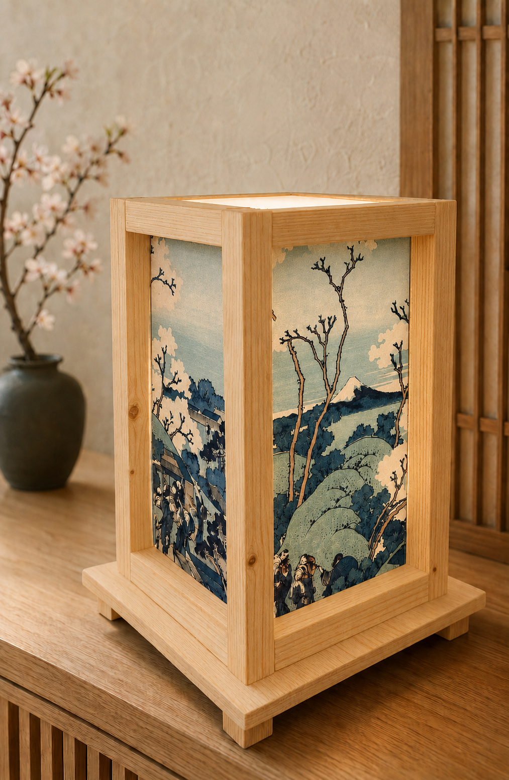 Lampade Giapponesi in legno Ciliegi di Hokusai