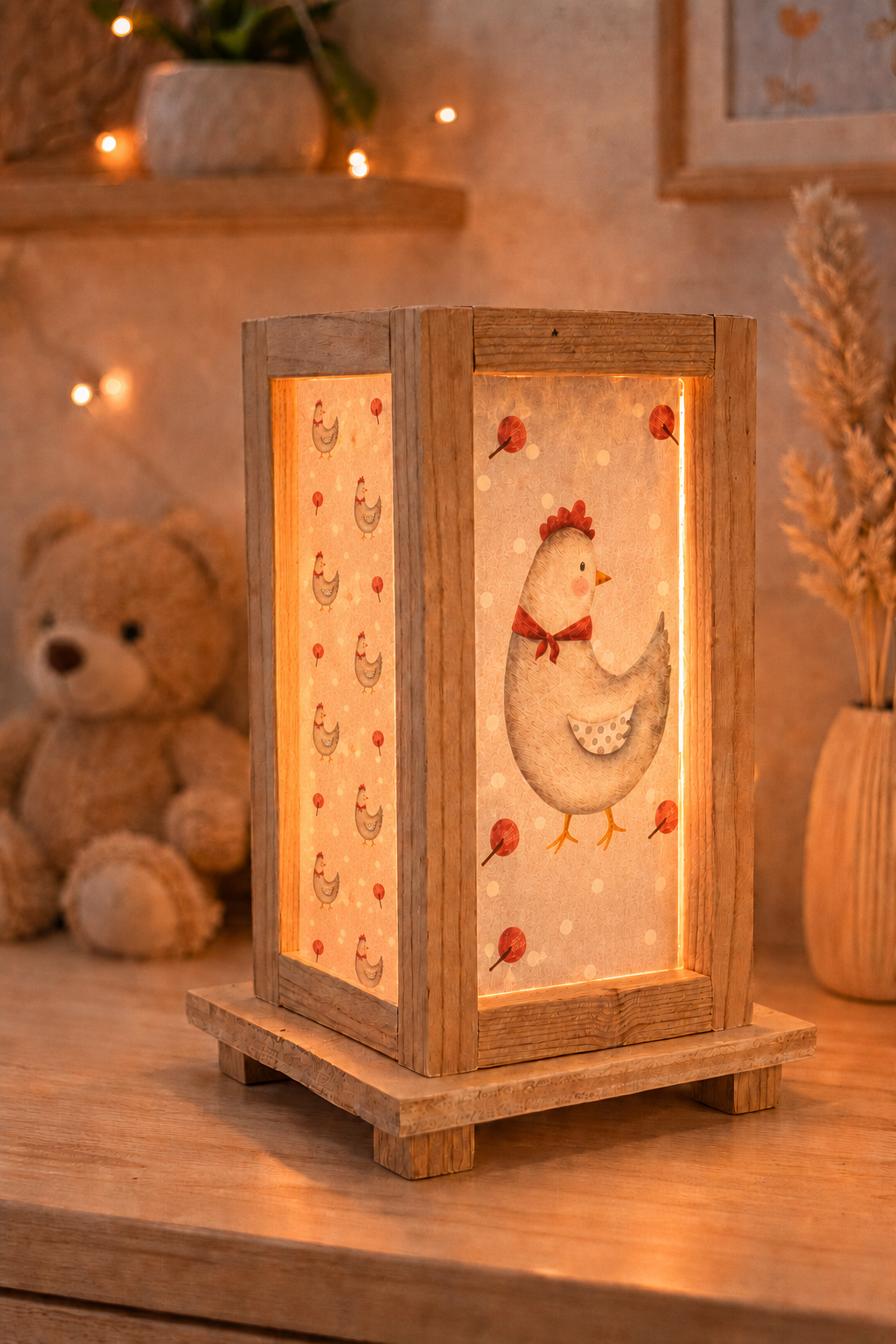Lampada in legno Animali della Fattoria