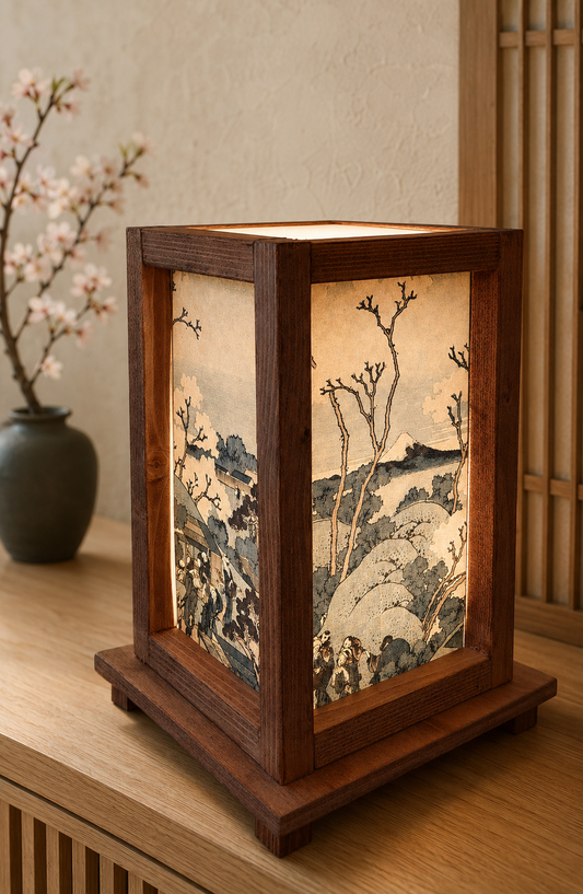 Lampade Giapponesi in legno Ciliegi di Hokusai