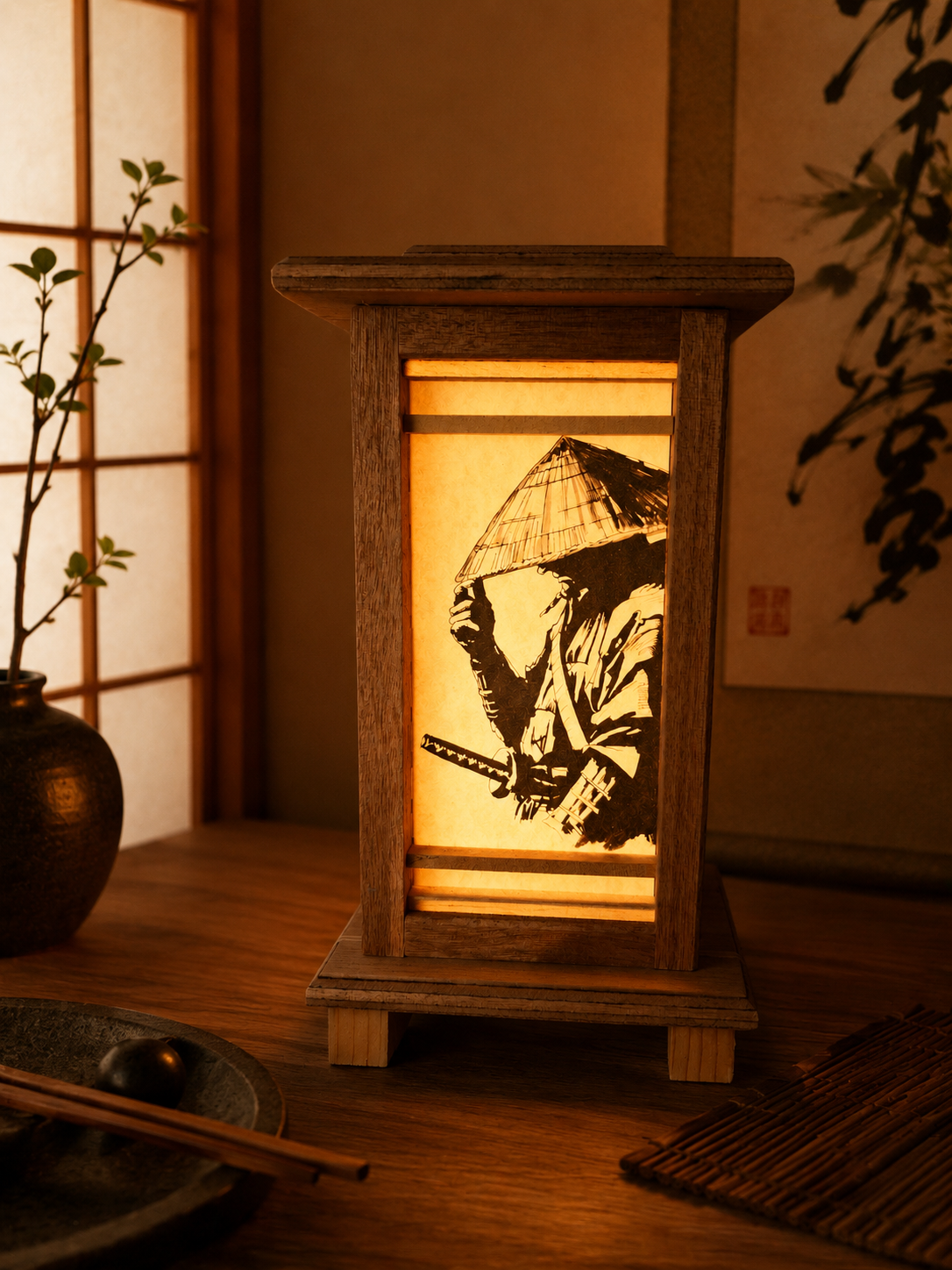 lanterna giapponese in legno stile kumiko